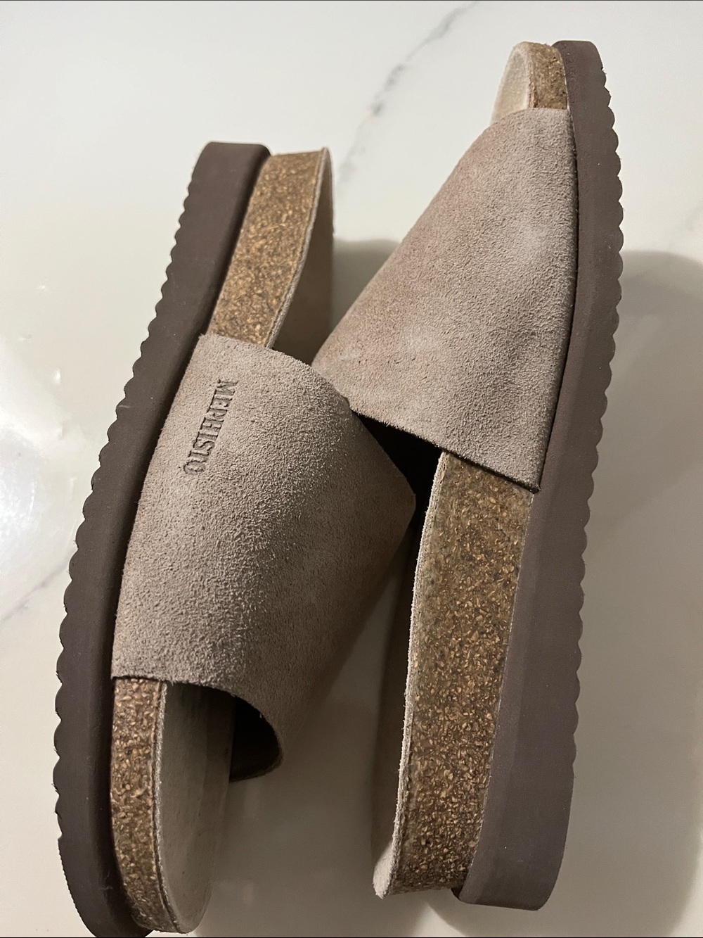 Mephisto Women’s Taupe Suede Slide Sandals - Picture 7 of 8